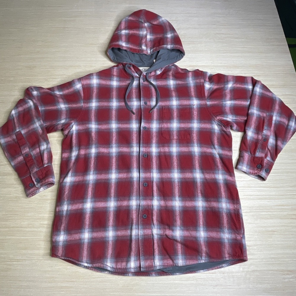 Red Head Brand Co Button Down Top Plaid Hoodie Size Large Men's Christmas Colors